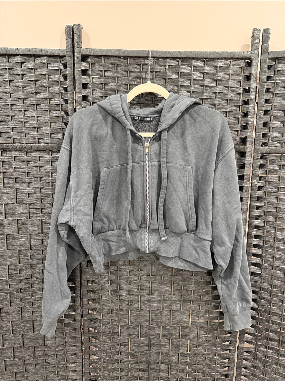 Zara Cropped Hooded Bomber Jacket in Charcoal Gray